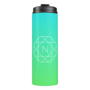 Cool Geometrisches Monogramm Blue & Lime Green O Thermosbecher