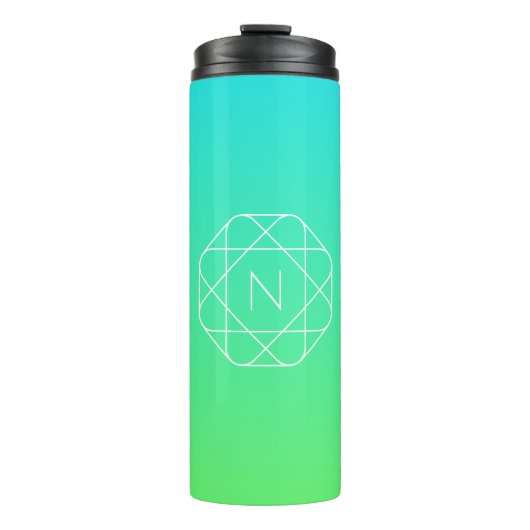Cool Geometrisches Monogramm | Blue & Lime Green O Thermosbecher (Vorderseite)