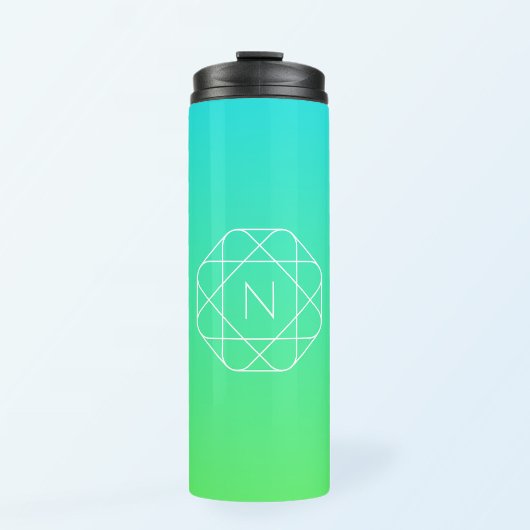 Cool Geometrisches Monogramm | Blue & Lime Green O Thermosbecher