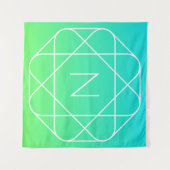 Cool Geometrisches Monogramm | Blue & Lime Green O Wandteppich (Vorderseite (Horizontal))