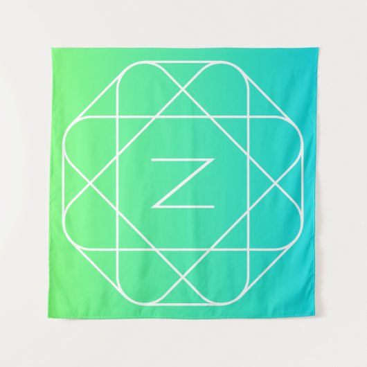 Cool Geometrisches Monogramm | Blue & Lime Green O Wandteppich (Vorderseite (Horizontal))