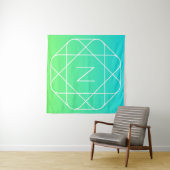 Cool Geometrisches Monogramm | Blue & Lime Green O Wandteppich (Beispiel (Horizontal))