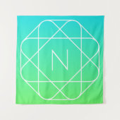 Cool Geometrisches Monogramm | Blue & Lime Green O Wandteppich (Vorderseite)