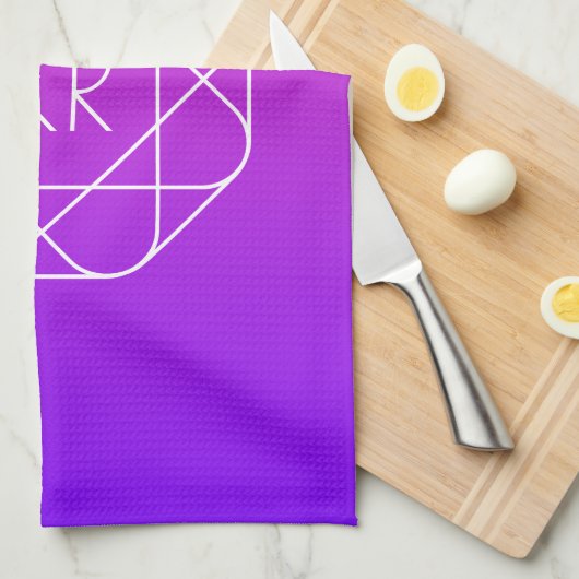 Cool Geometrisches Monogramm | Magenta Lila Violet Geschirrtuch (Viertel Falte)