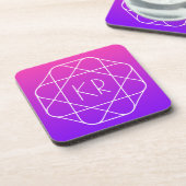 Cool Geometrisches Monogramm | Magenta Lila Violet Getränkeuntersetzer (Linke Seite)