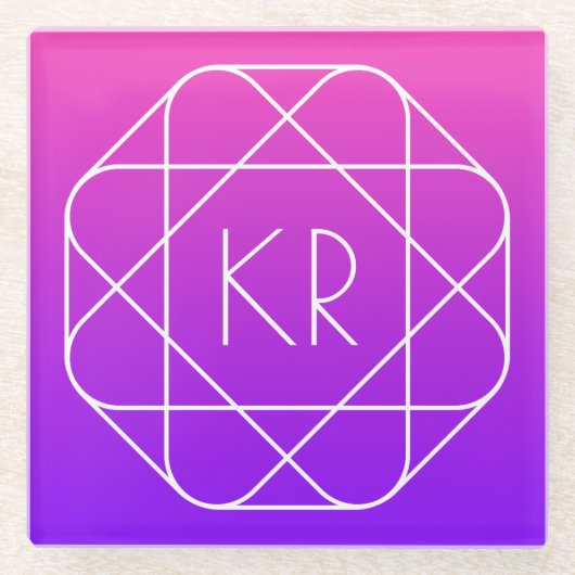 Cool Geometrisches Monogramm | Magenta Lila Violet Glasuntersetzer (Vorderseite)