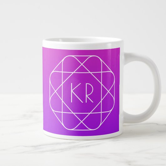 Cool Geometrisches Monogramm | Magenta Lila Violet Jumbo-Tasse (Rechts)