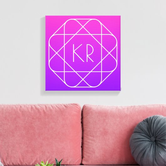 Cool Geometrisches Monogramm | Magenta Lila Violet Leinwanddruck (Insitu (Wohnzimmer))
