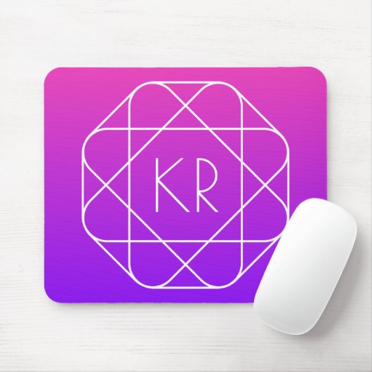 Cool Geometrisches Monogramm | Magenta Lila Violet Mousepad (Mit Mouse)
