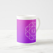 Cool Geometrisches Monogramm | Magenta Lila Violet Porzellantasse (Vorderseite Rechts)