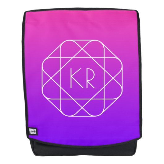 Cool Geometrisches Monogramm | Magenta Lila Violet Rucksack (Vorderseite)