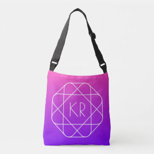 Cool Geometrisches Monogramm   Magenta Lila Violet Tragetaschen Mit Langen Trägern