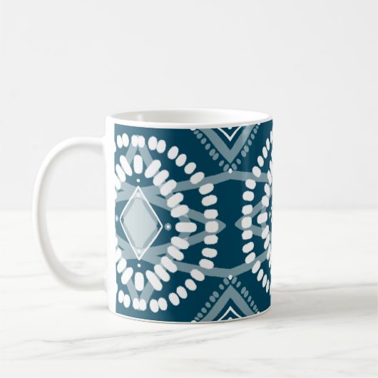 Cool geometrisches Muster Blau Weiße Batik Krawatt Kaffeetasse (Links)