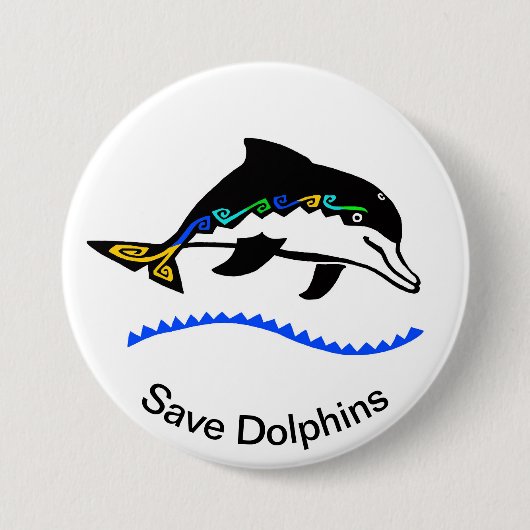 Cool Gerettet DOLPHINS - Gefährdete Tiergrafik - Button (Vorderseite)