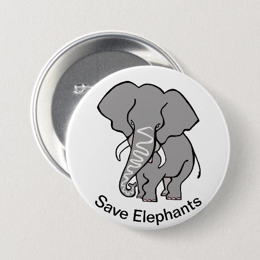Cool Gerettet ELEPHANTS - gefährdete Tiergrafik Button (Vorne & Hinten)