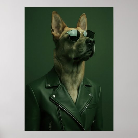 Cool German Shepherd Portrait in Leather Jacket Poster (Vorne)