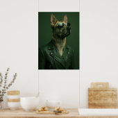 Cool German Shepherd Portrait in Leather Jacket Poster (Küche)