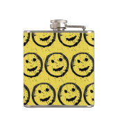 Cool Gesellig Lächelndes Gesichtsmuster gelb Flachmann (Rückseite)
