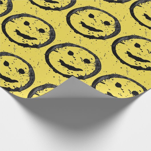 Cool Gesellig Lächelndes Gesichtsmuster gelb Geschenkpapier (Ecke)