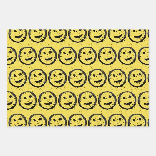 Cool Gesellig Lächelndes Gesichtsmuster gelb Geschenkpapier Set (Vorderseite 2)