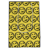 Cool Gesellig Lächelndes Gesichtsmuster gelb Mittlere Geschenktüte (Rückseite)