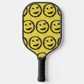 Cool Gesellig Lächelndes Gesichtsmuster gelb Pickleball Schläger (Rückseite)