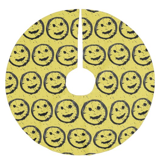 Cool Gesellig Lächelndes Gesichtsmuster gelb Polyester Weihnachtsbaumdecke (Vorderseite)