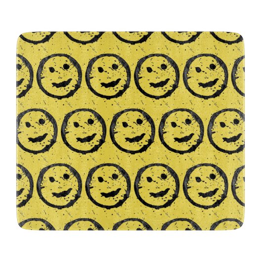 Cool Gesellig Lächelndes Gesichtsmuster gelb Schneidebrett (Vorderseite)