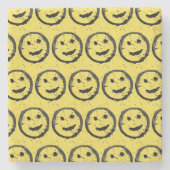 Cool Gesellig Lächelndes Gesichtsmuster gelb Steinuntersetzer (Vorderseite)