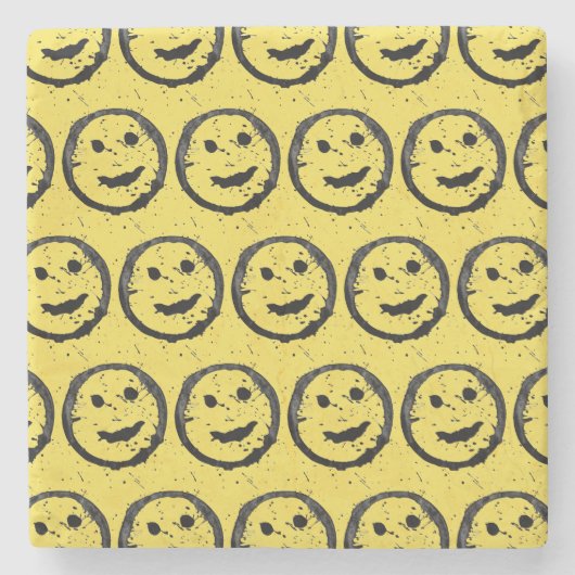 Cool Gesellig Lächelndes Gesichtsmuster gelb Steinuntersetzer (Vorderseite)
