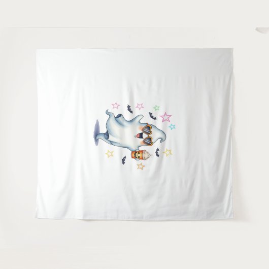 Cool Ghost Halloween Vibes Wandteppich (Vorderseite (Horizontal))