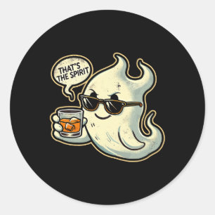 Cool Ghost Whiskey Pub Men Funny Halloween Runder Aufkleber