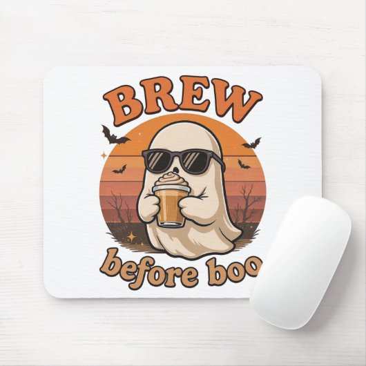 Cool Ghost with Coffee Halloween Mousepad (Mit Mouse)