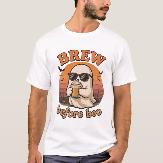 Cool Ghost with Coffee Halloween T-Shirt  (Vorderseite)