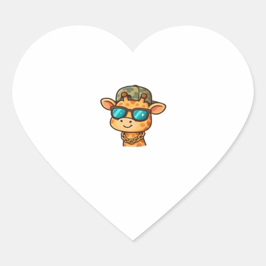 Cool Giraffe � Funny Streetwear Cartoon Animal Ove Herz-Aufkleber (Vorderseite)