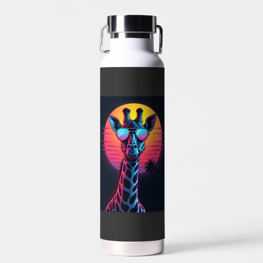 Cool Giraffe In Sunglasses Under Sunset Long Sleev Trinkflasche (Vorne)