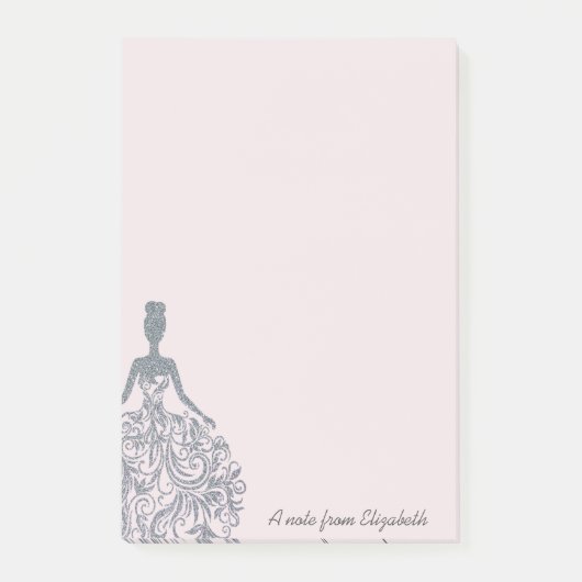 Cool Girl Silver Glitzer Dress - Personalisiert Post-it Klebezettel (Vorderseite)