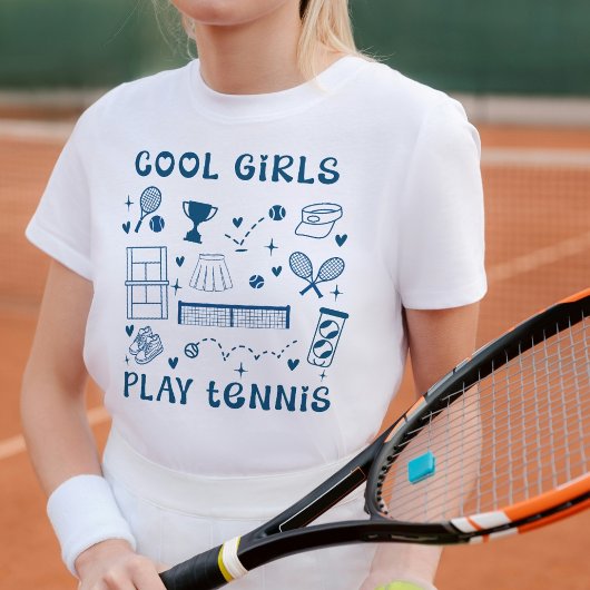 Cool Girls Play Tennis Cute Girly Hearts & Stars T-Shirt