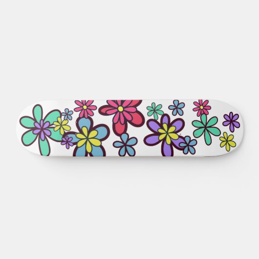 Cool Girly Retro Blume Power Skateboard (Horizontal)