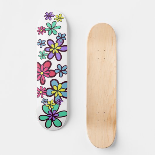 Cool Girly Retro Blume Power Skateboard (Vorderseite)