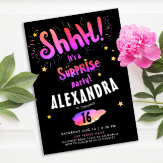 Cool Girly Surprise Party Sweet 16. Neon Glow Einladung