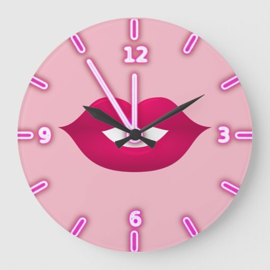 Cool Girly Trendy Lips - Personalisiert Große Wanduhr (Vorderseite)