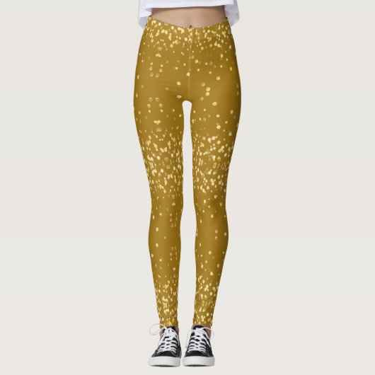 Cool Glam Diva Festive Gold Glitzer Confetti Party Leggings (Vorderseite)