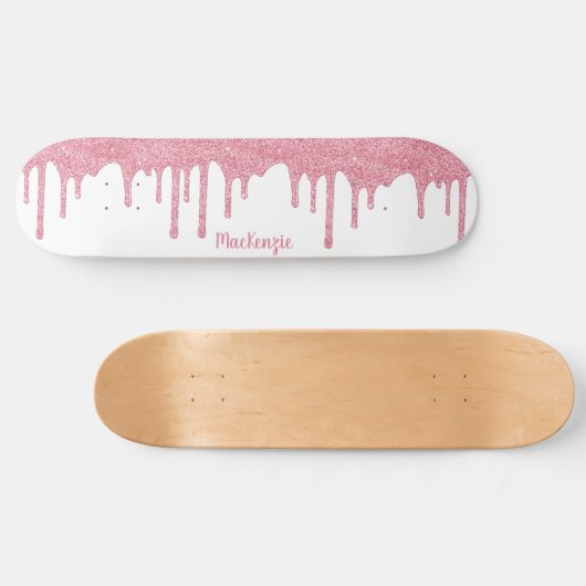Cool Glam Pink Sparkle Drilling Glitzer Skateboard (Horizontal)