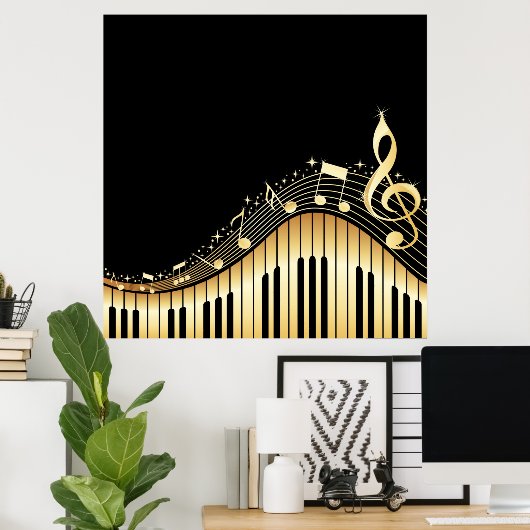 Cool Gold And Black Music Keys Poster (Heimbüro)