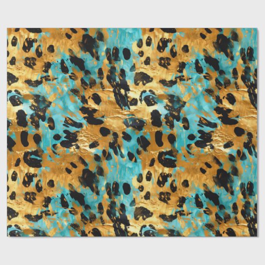 Cool Gold Aqua Leopard Geschenkpapier (Flach)