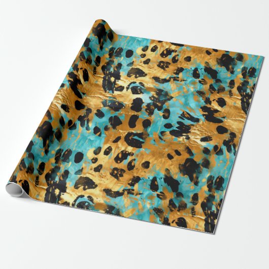 Cool Gold Aqua Leopard Geschenkpapier (Ungerollt)
