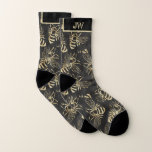 Cool Gold Black Bees Insect Mens Monogram Socks Socken<br><div class="desc">These trendy and modern men's socks are the perfect gift idea for a birthday,  anniversary,  or special occasion.  This fun and original design features a black background with a gold bees pattern. Personalize with two monogram letters of your choice.</div>
