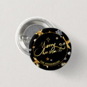Cool Gold Black Stars Custom Frohe Weihnachten Button (Vorne & Hinten)