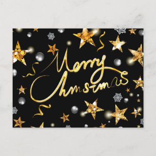 Cool Gold Black Stars Metallic Fashion Frohe Weihn Feiertagspostkarte